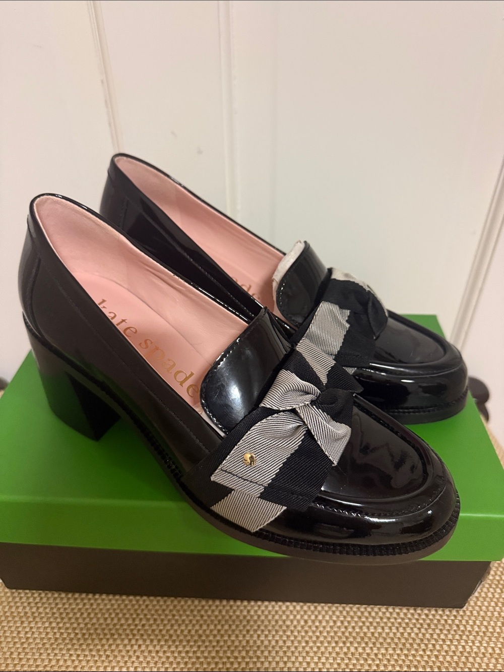 kate spade Leandra Block Heel in Black Multi Patent